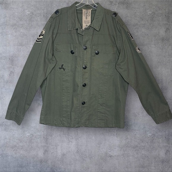 Vintage Y2K Affliction Jacket Men XL Army Green Military Biker Skull Grunge - Picture 3 of 13